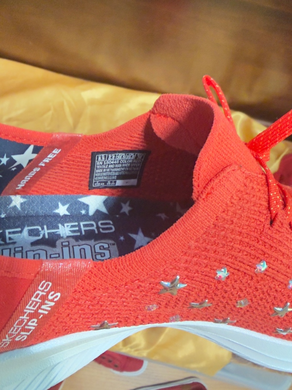 Womens Skechers U.S. size 8.6 Red with silver stars. Air cooled Memory foam.